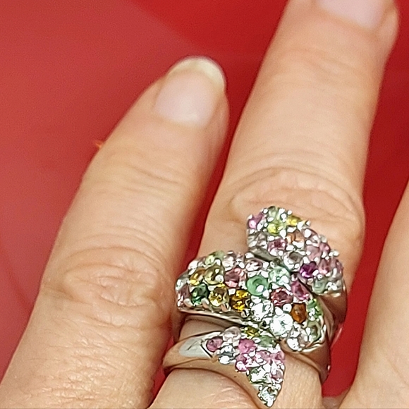 Natural Tourmaline 3mm 14K White Gold on 925 Sterling Silver Ring Sz 6.5 - Picture 10 of 10